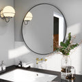 Black Round 24 Inch Wall Mirror - Modern Circle Mirror for Bathroom, Bedroom, Living Room