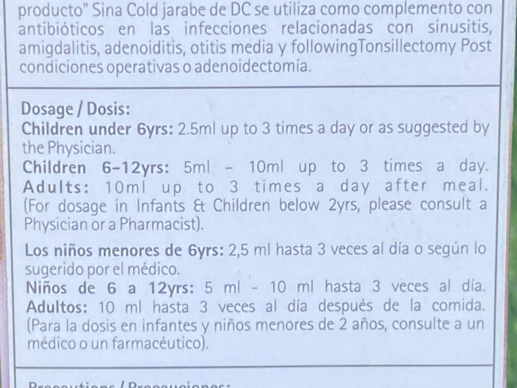 Sinacold DC Syrup for Cold and Congestion 100mL