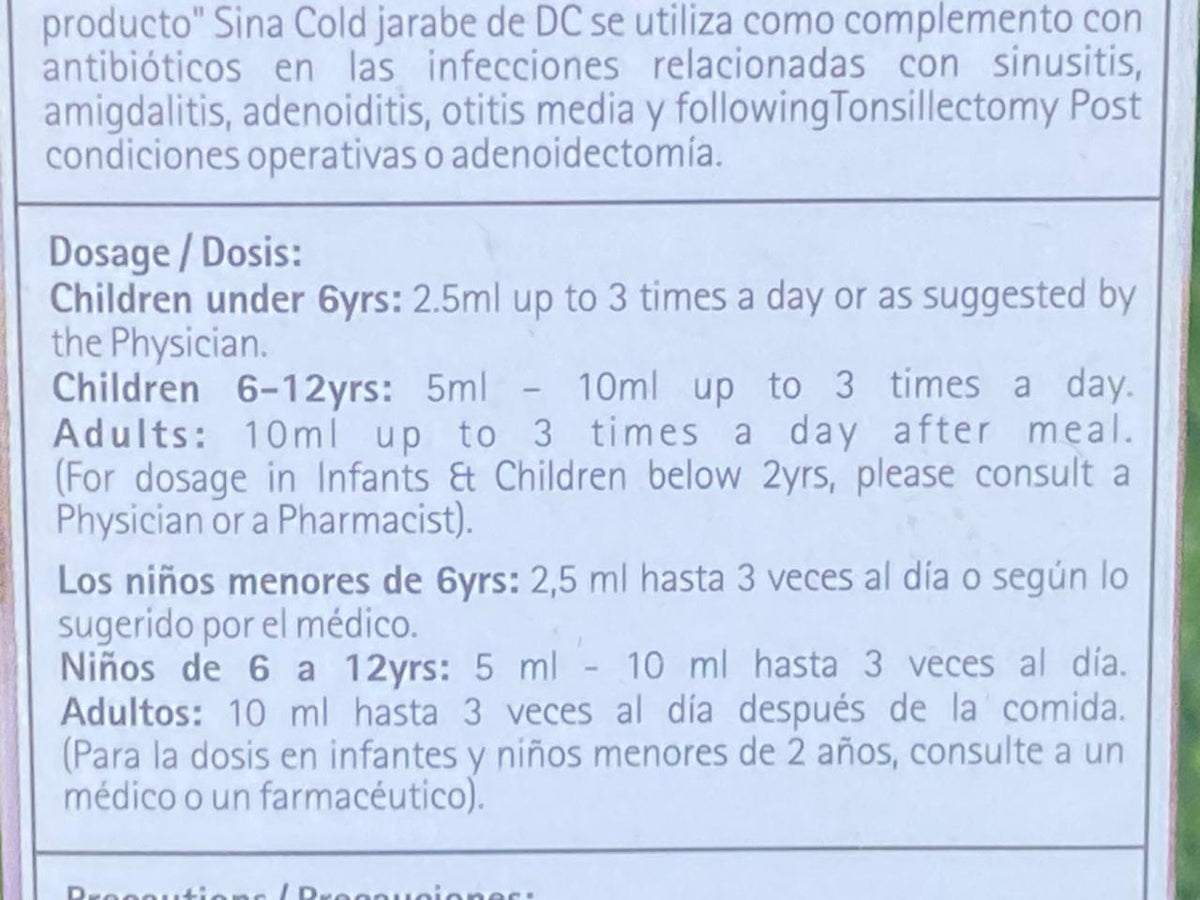 Sinacold DC Syrup for Cold and Congestion 100mL