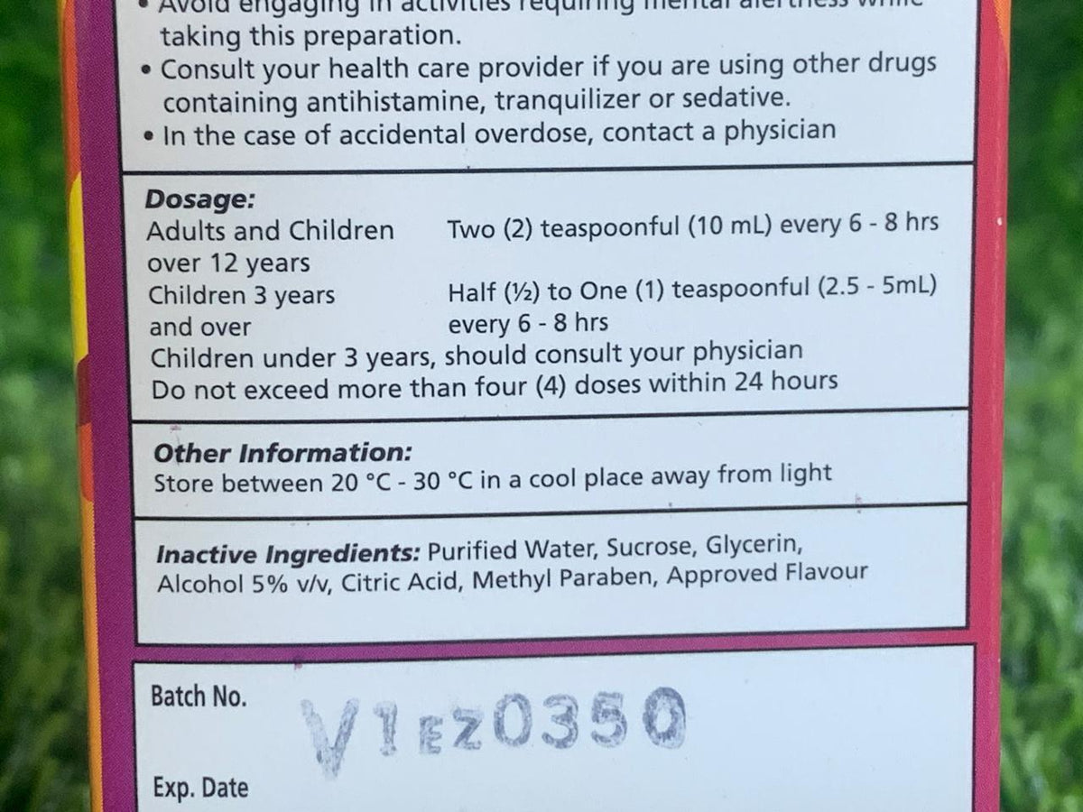 Benjamins Relief Diphenhydramine Expectorant 120mL