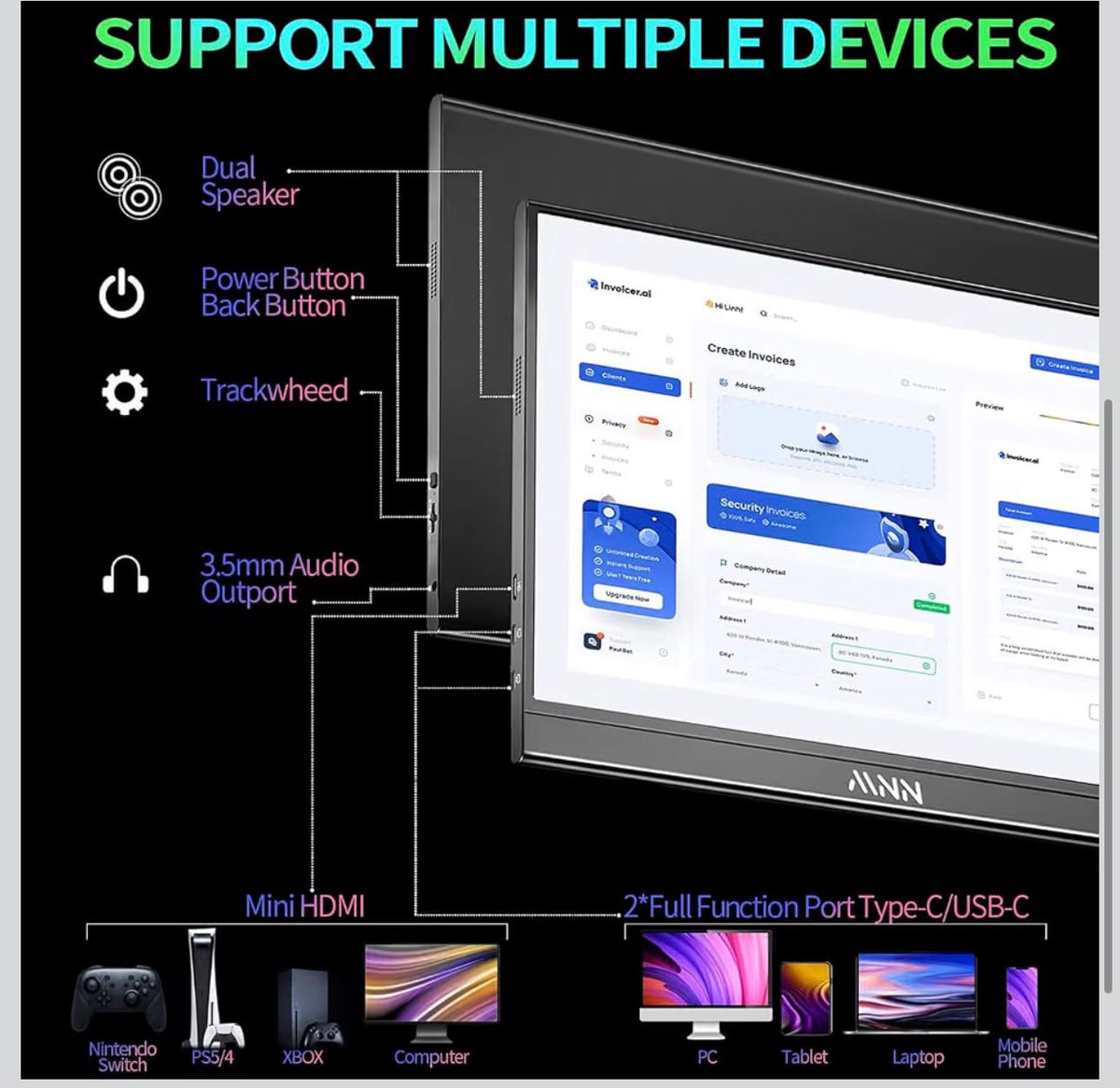 MNN 15.6" FHD Portable Monitor + Free Stand