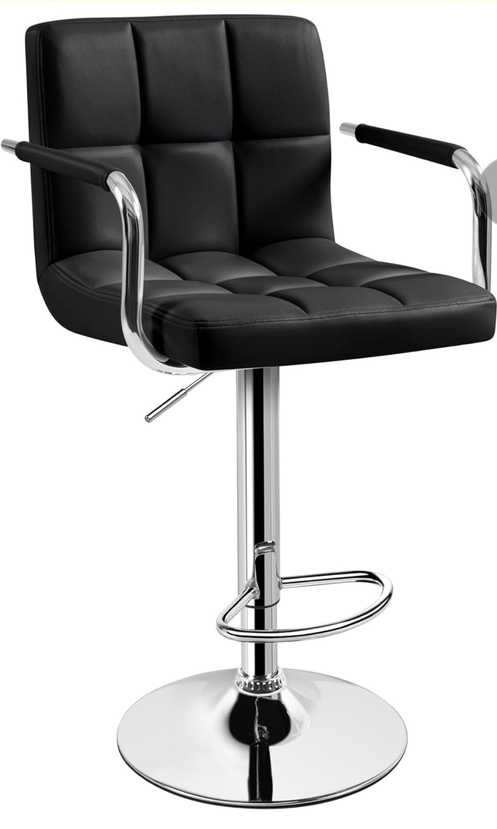 Adjustable Swivel Bar Stool with Backrest and Armrests (Black PU Leather)