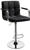 Adjustable Swivel Bar Stool with Backrest and Armrests (Black PU Leather)