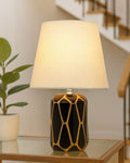 Modern Ceramic Golden Outline Geometric Base Bedside Table Lamp