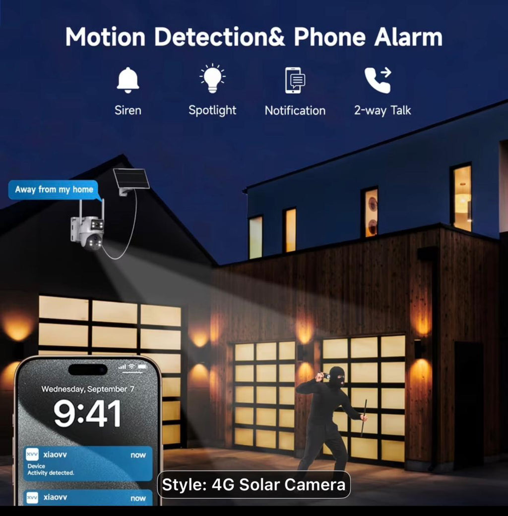 Solar Powered Outdoor 4G LTE SIM Card Wireless Security Camera