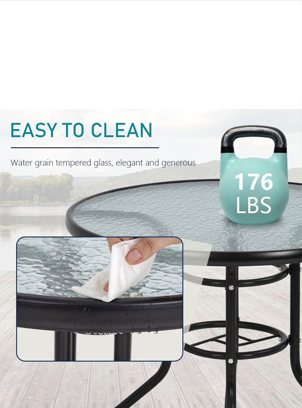 31.9" Round Outdoor Patio Dining Table with umbrella Hole