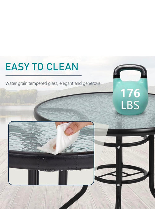 31.9" Round Outdoor Patio Dining Table with umbrella Hole