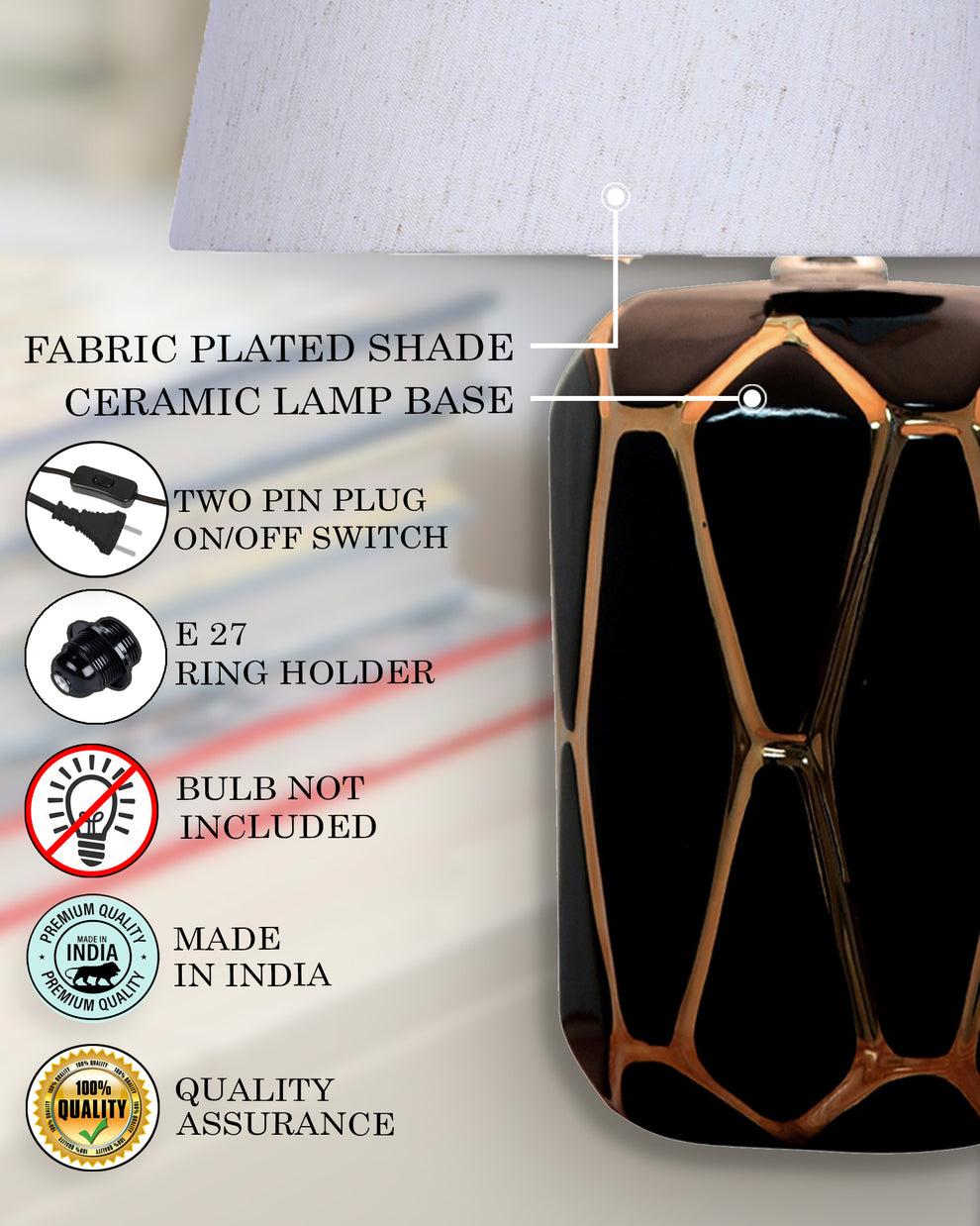Modern Ceramic Golden Outline Geometric Base Bedside Table Lamp