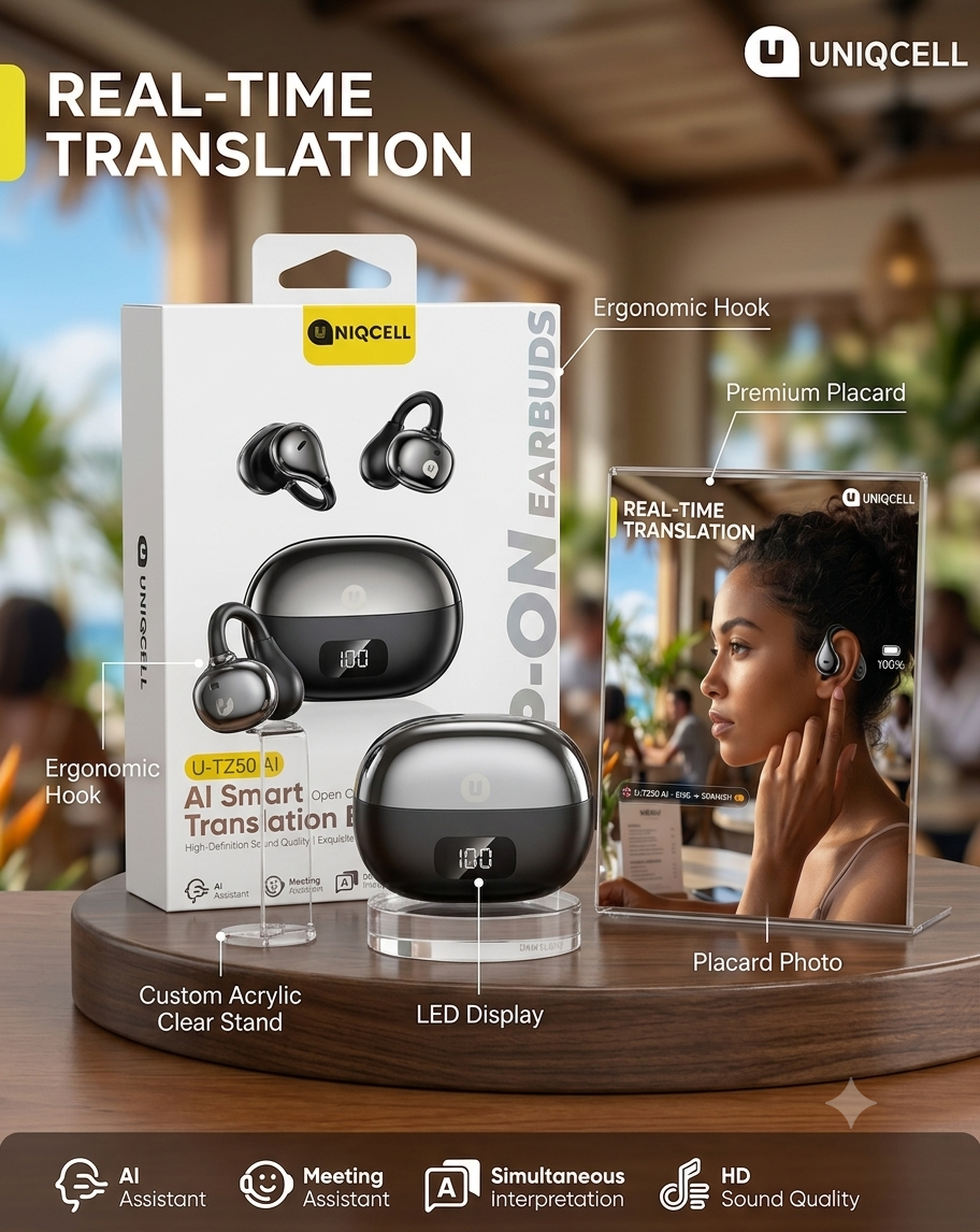 Uniqcell U-TZ50 AI Smart Wireless Translation Clip-on Earbuds