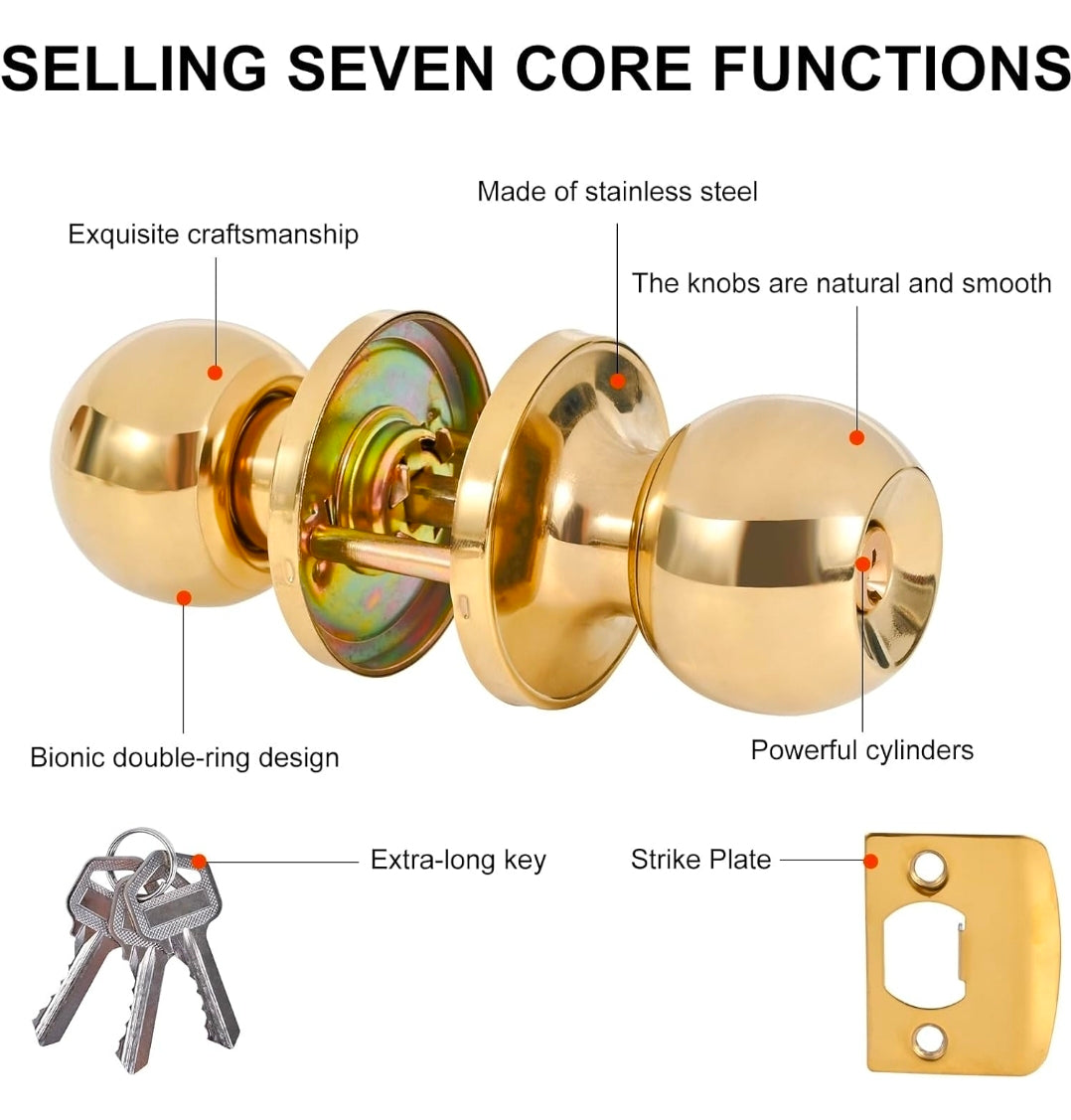 Polished Brass Entrance Door Knob Set
