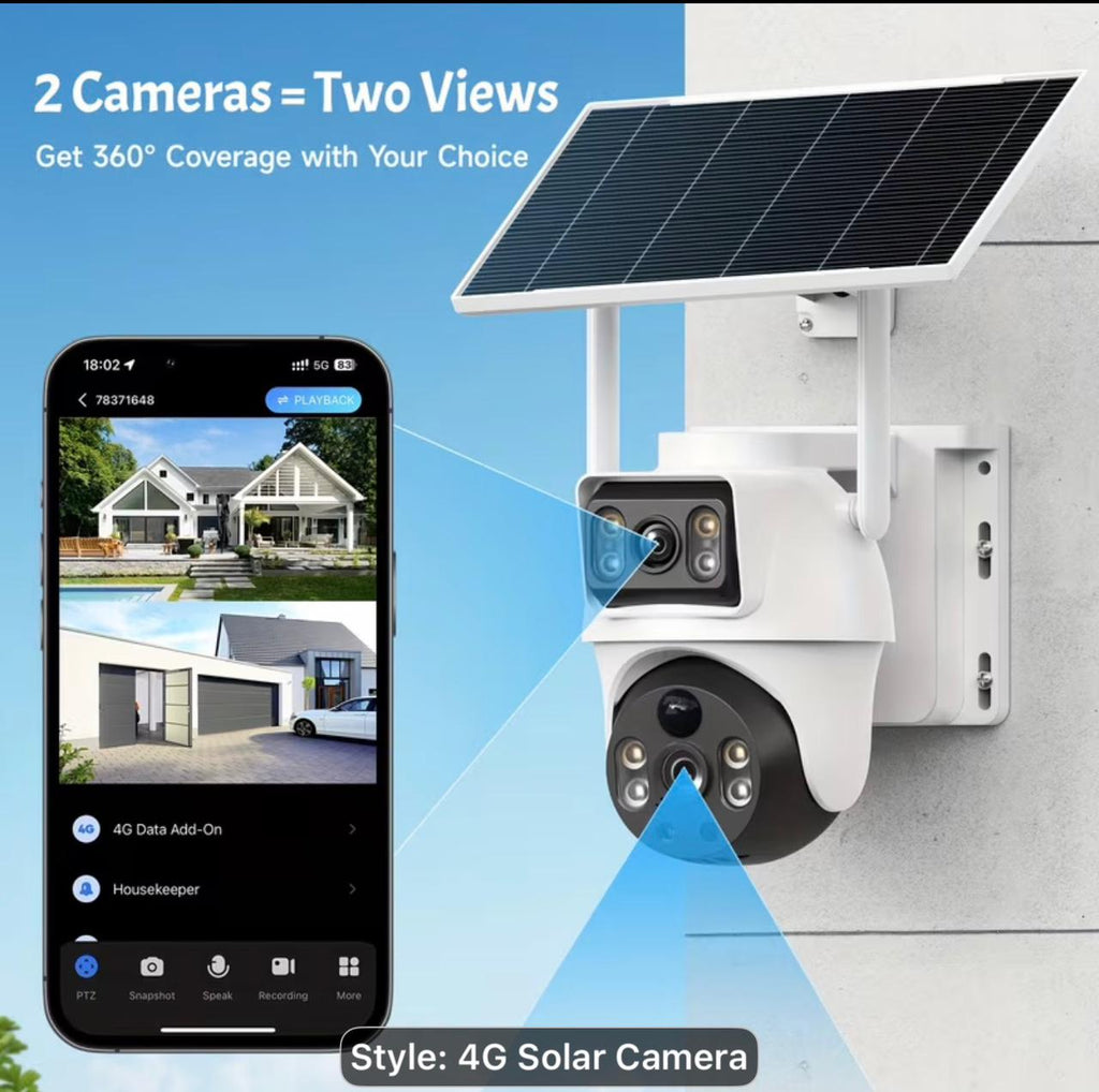 Solar Powered Outdoor 4G LTE SIM Card Wireless Security Camera