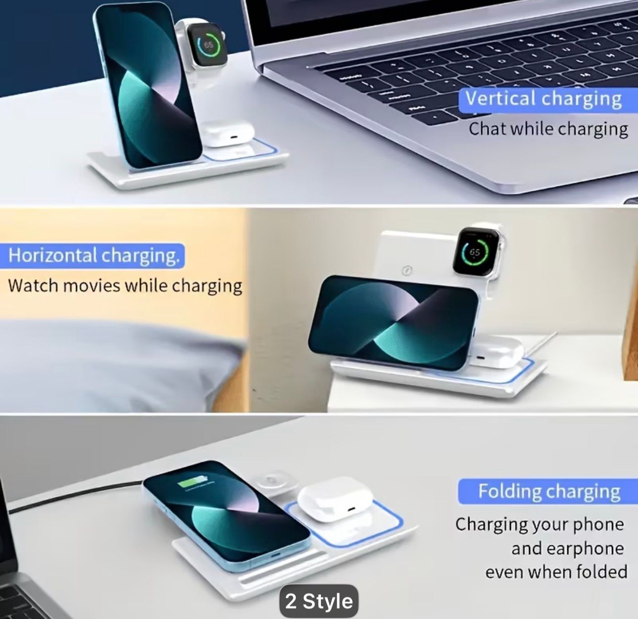 15W Fast Foldable 3-in-1 MagSafe Wireless Charging Station