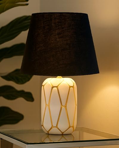 Modern Ceramic Golden Outline Geometric Base Bedside Table Lamp