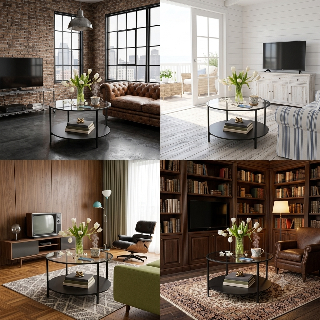 2 Tier Round Modern Coffee Table - Modern Side Table for Living Room, Bedroom, Home Office