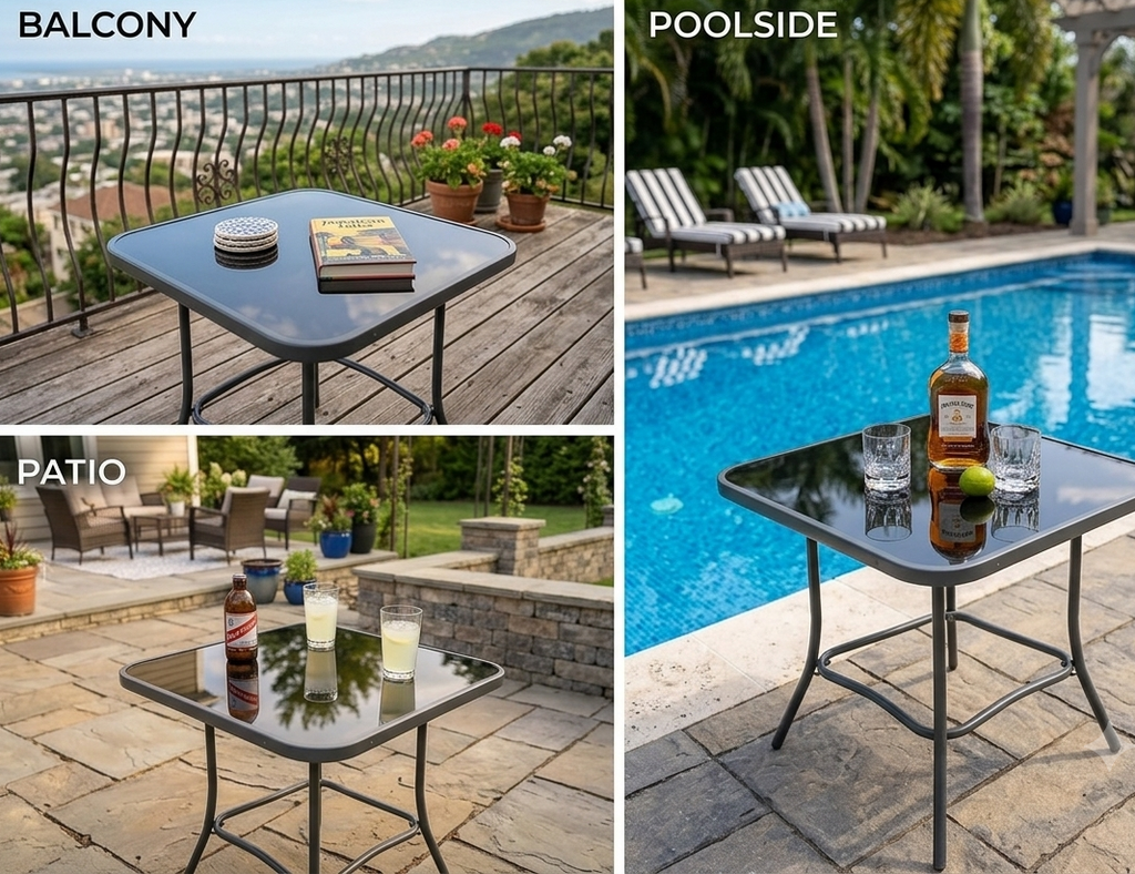27.5" Patio Folding Square Dining Table - Outdoor Leisure Table for Backyard, Balcony, Poolside