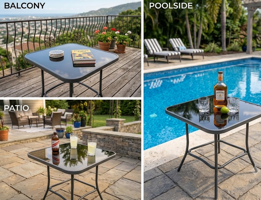 27.5" Patio Folding Square Dining Table - Outdoor Leisure Table for Backyard, Balcony, Poolside