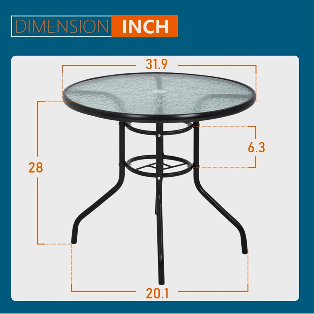 31.9" Round Outdoor Patio Dining Table with umbrella Hole