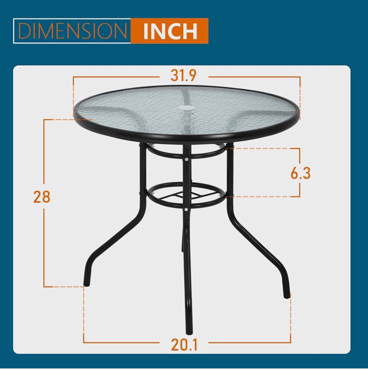 31.9" Round Outdoor Patio Dining Table with umbrella Hole